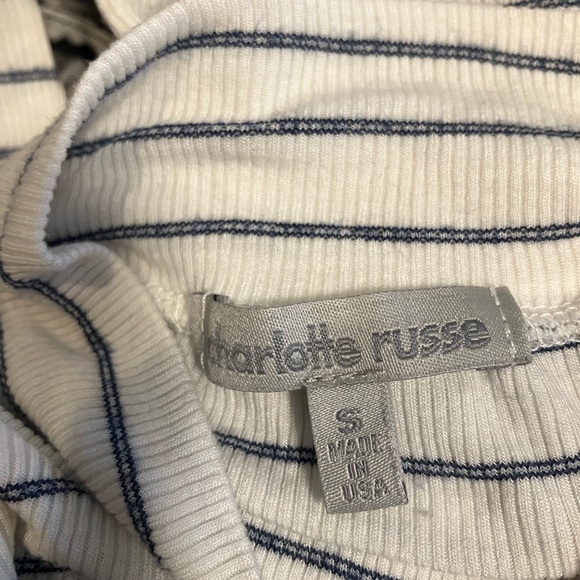 Charlotte Russe blue and white striped mock neck cropped top - Picture 3 of 3